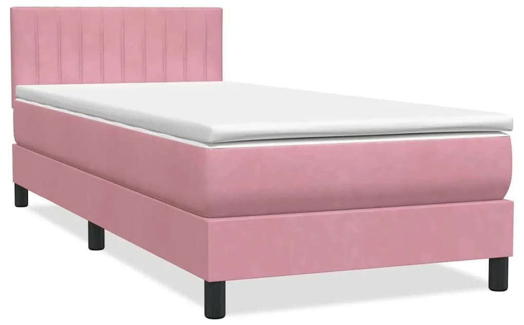 Κρεβάτι Boxspring με Στρώμα Ροζ 90x220 εκ. Βελούδινο - Ροζ