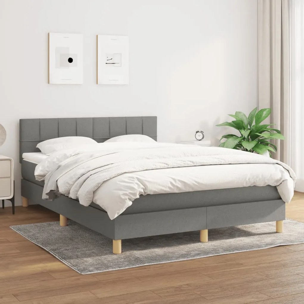 vidaXL Κρεβάτι Boxspring με Στρώμα Σκούρο Γκρι 140x190 εκ. Υφασμάτινο