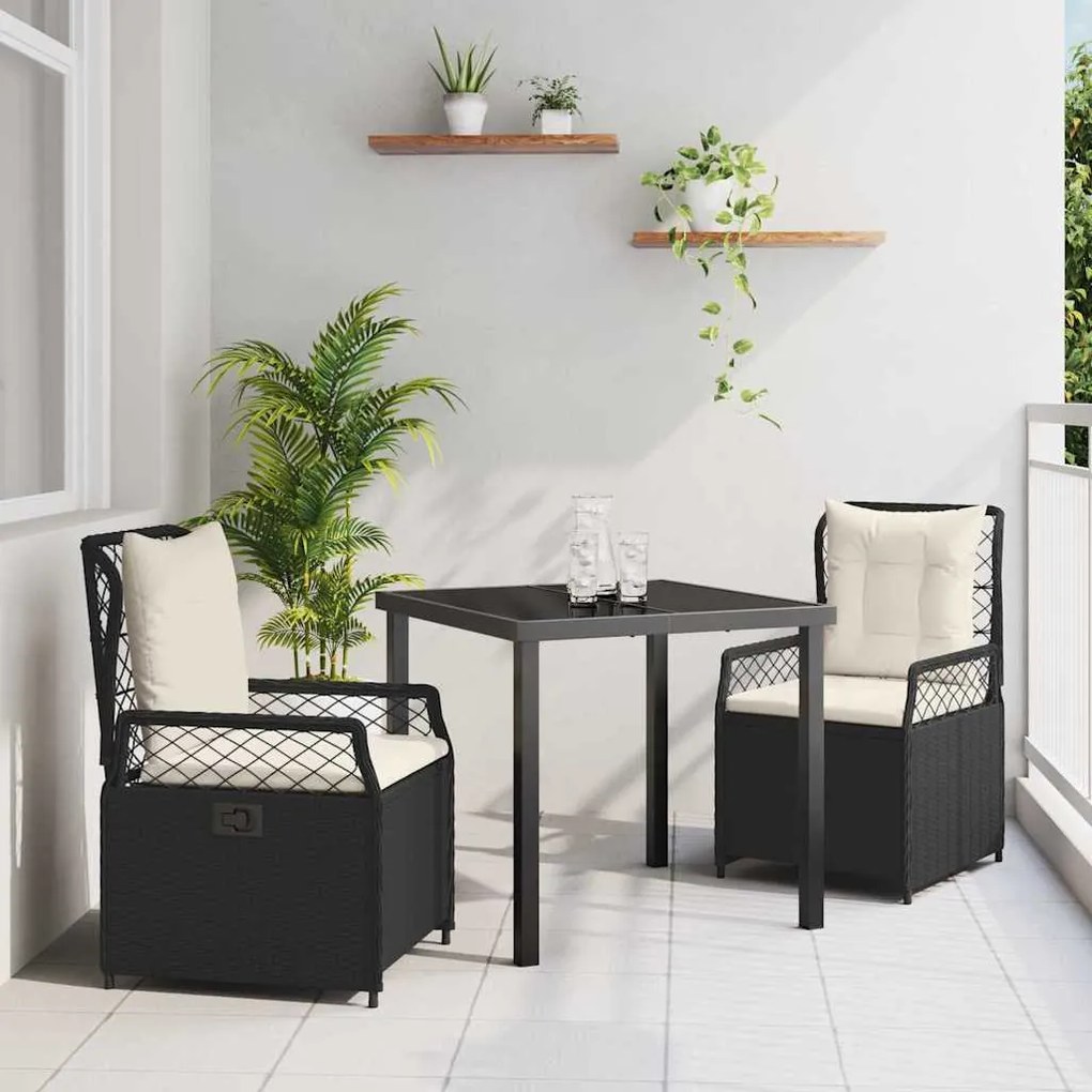 vidaXL Σέτ φαγητού για κήπο 3 pcs Μαύρο συνθετικό ρατάν