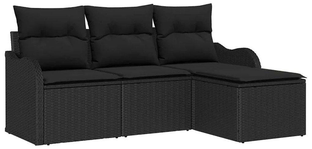 vidaXL Σετ Καναπέ Κήπου με μαξιλάρι 4 pcs Μαύρο Πολυ ράταν