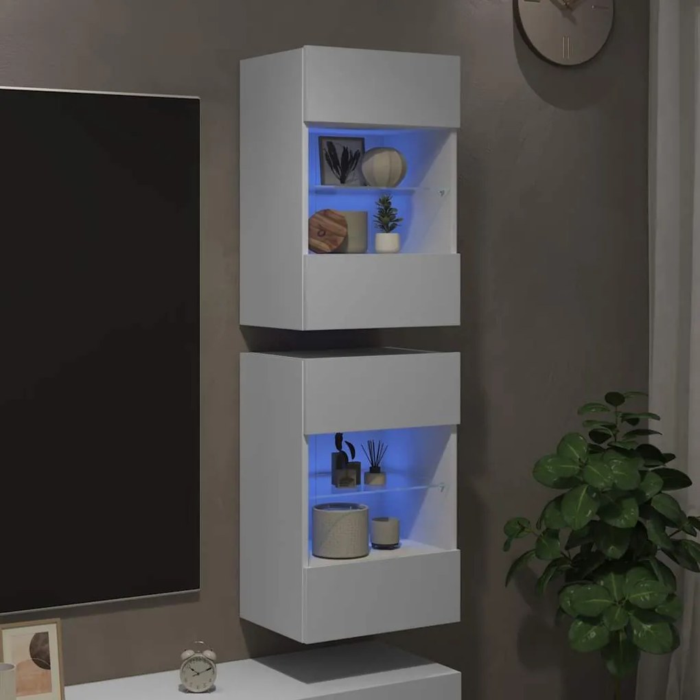 vidaXL Κρεμαστά ντουλάπια με φώτα LED για τηλεόραση 2 Τεμ. Λευκά 40x30x60,5 εκ.
