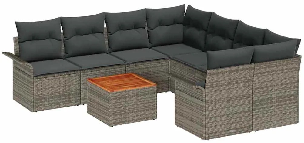 vidaXL Σετ Καναπέ Κήπου 9 pcs Γκρι Πολυ ράταν
