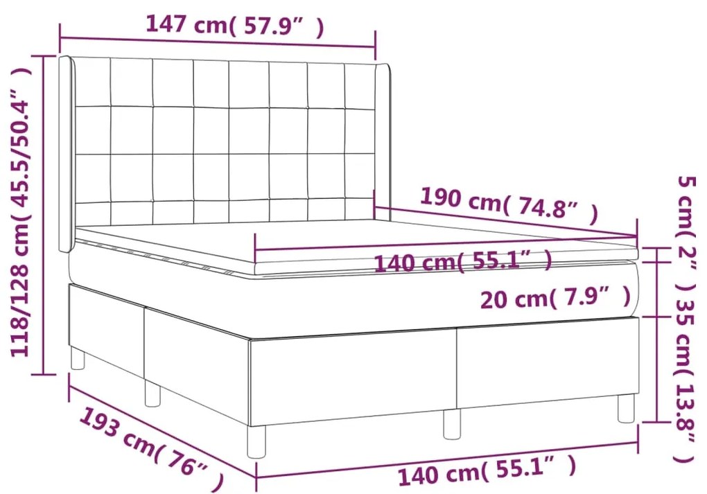 vidaXL Κρεβάτι Boxspring με Στρώμα Taupe 140x190 εκ. Υφασμάτινο