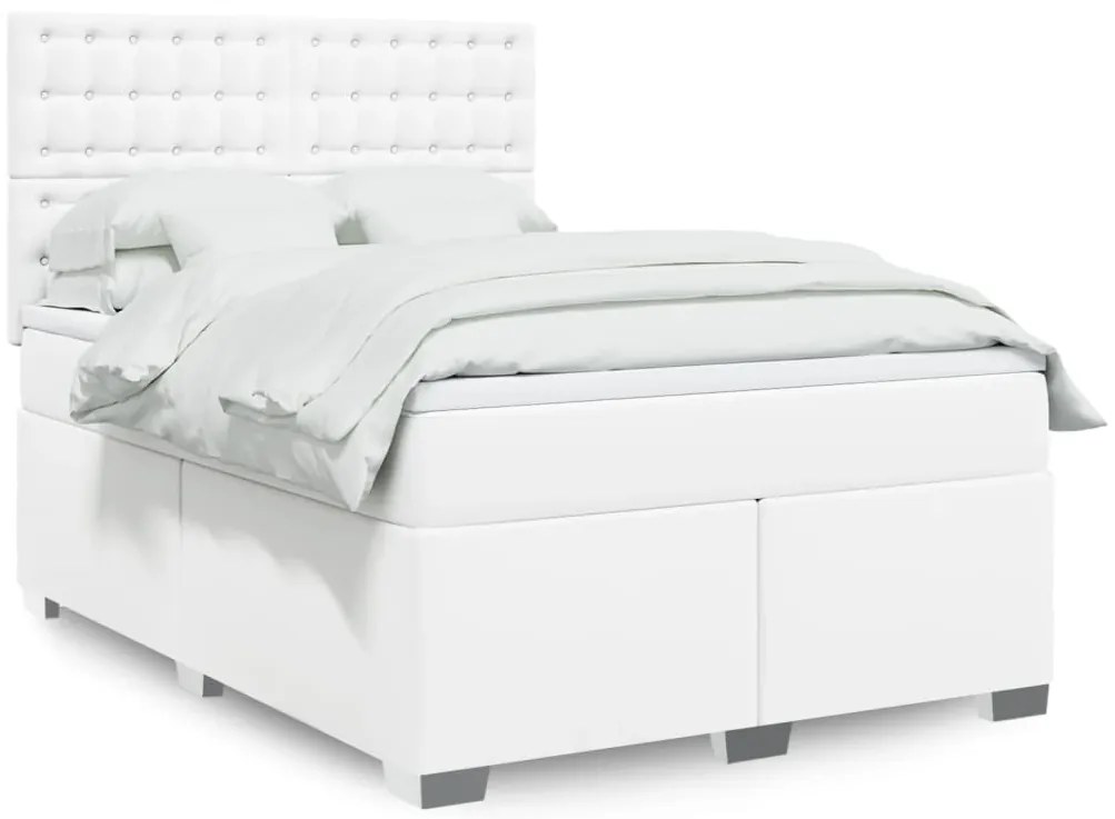 vidaXL Κρεβάτι Boxspring με Στρώμα Λευκό 160x200εκ.από Συνθετικό Δέρμα