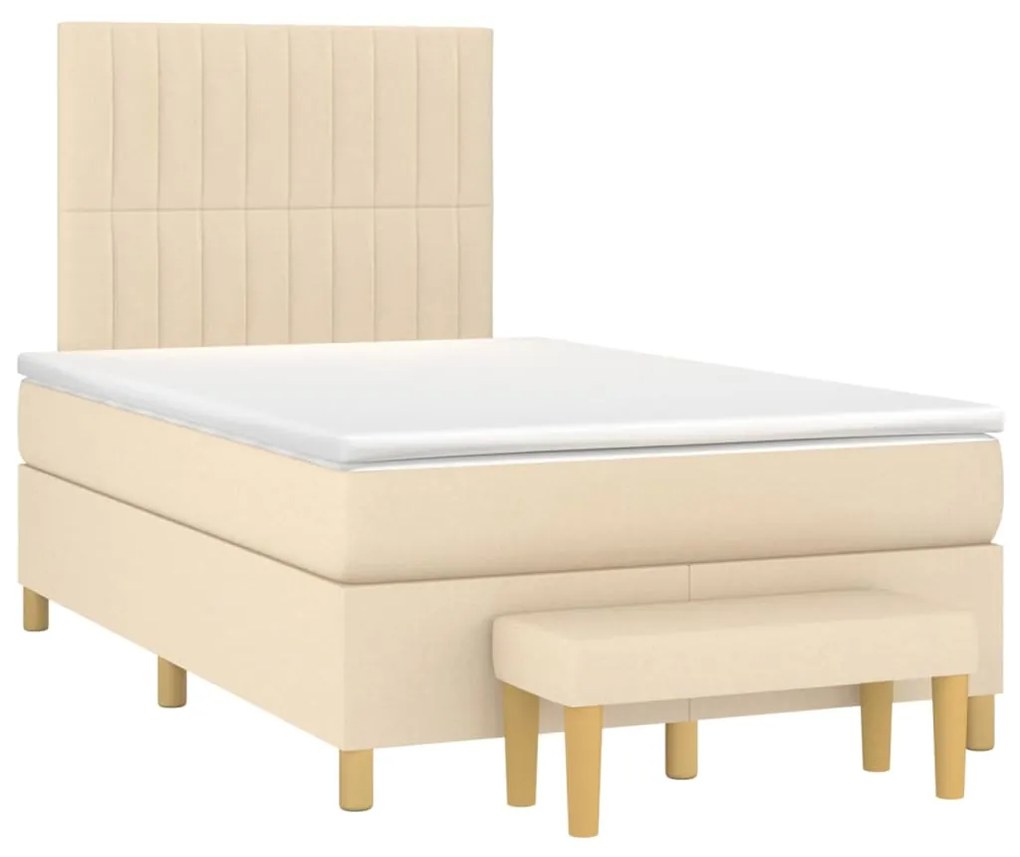 vidaXL Κρεβάτι Boxspring με Στρώμα Κρεμ 120x200 εκ. Υφασμάτινο