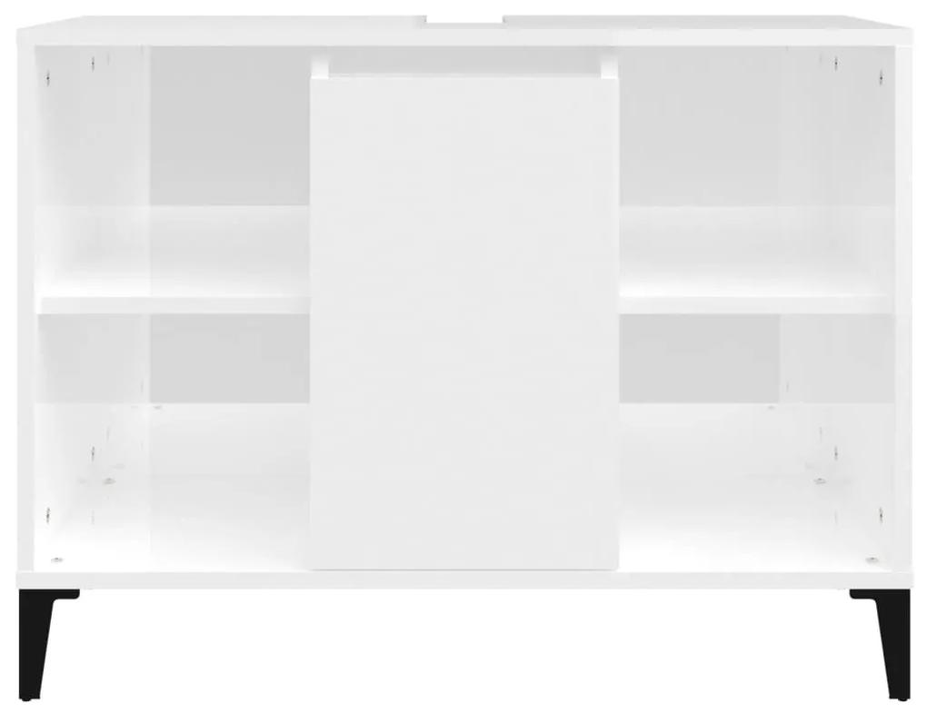 Ντουλάπι Νιπτήρα Γυαλ. Λευκό 80x33x60 εκ. Επεξεργασμένο Ξύλο - Λευκό