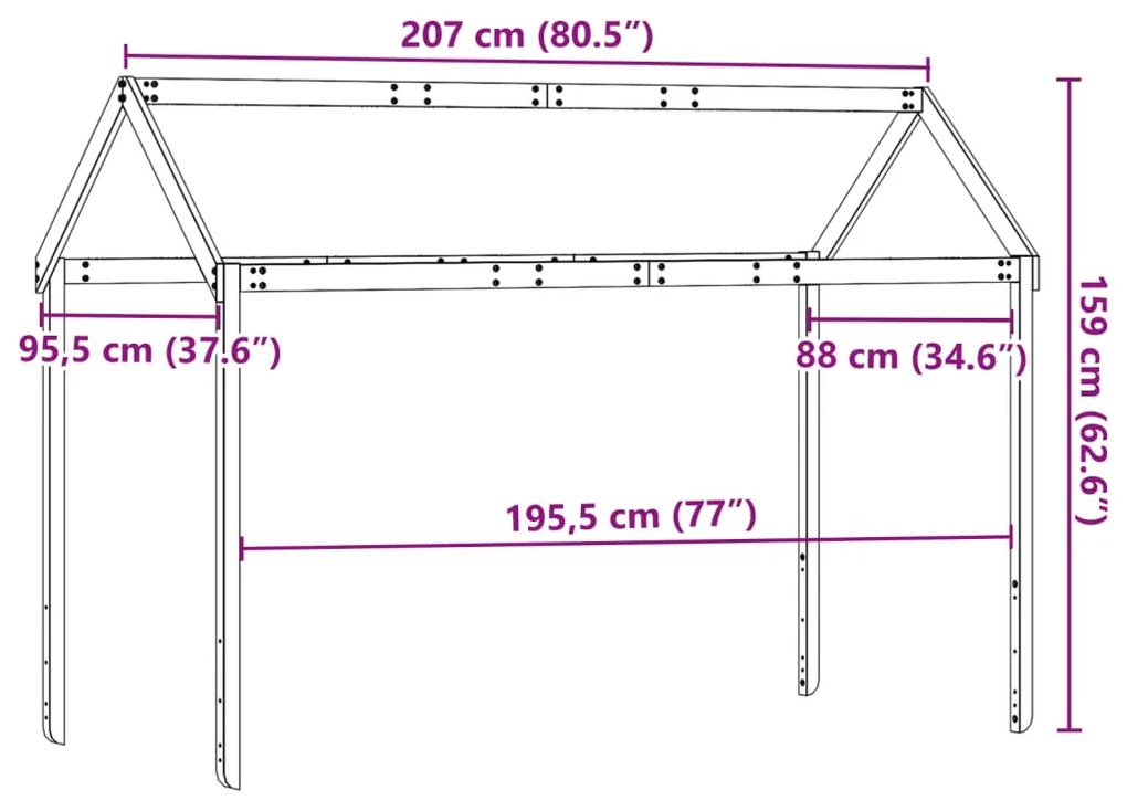 Οροφή Κρεβατιού Παιδική Καφέ 207x95,5x159 εκ. Μασίφ Ξύλο Πεύκου - Καφέ