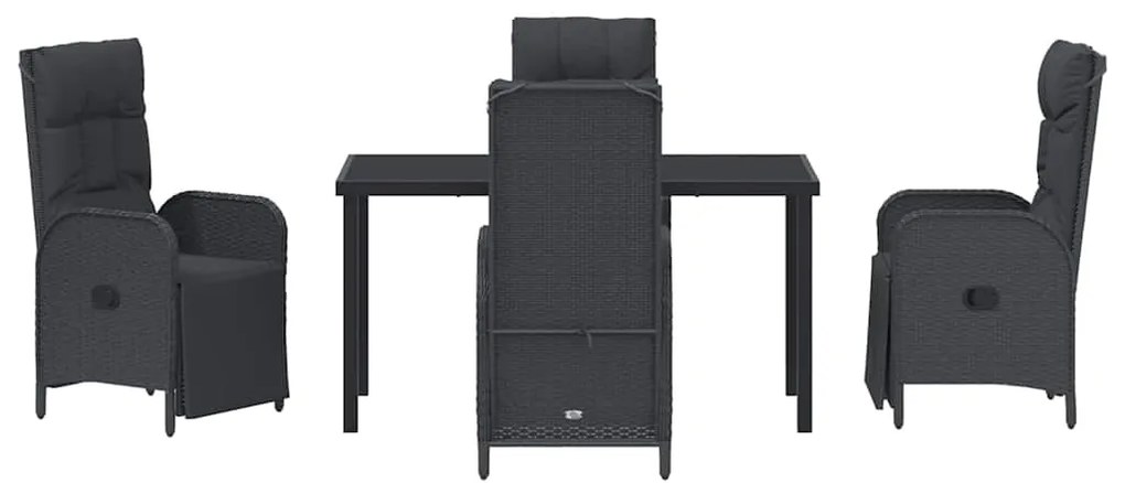 vidaXL Σέτ φαγητού για κήπο με μαξιλάρι 5 pcs Μαύρο συνθετικό ρατάν