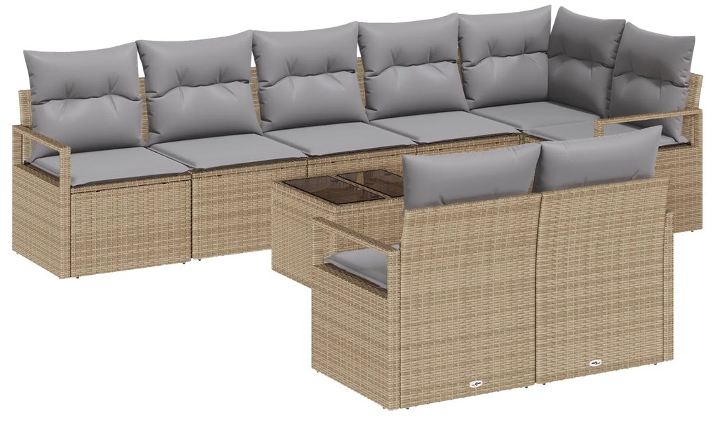 vidaXL Σετ Καναπέ Κήπου με μαξιλάρι 9 pcs Μπεζ, Ανοιχτό Γκρι