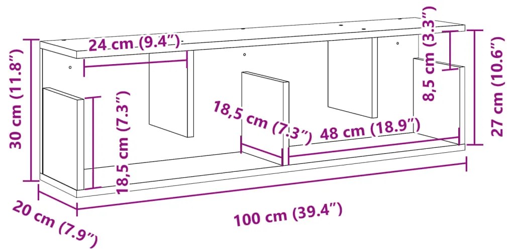 ΝΤΟΥΛΑΠΙ ΤΟΙΧΟΥ SONOMA ΔΡΥΣ 100X20X30 ΕΚ ΑΠΟ ΕΠΕΞΕΡΓΑΣΜΕΝΟ ΞΥΛΟ 854843