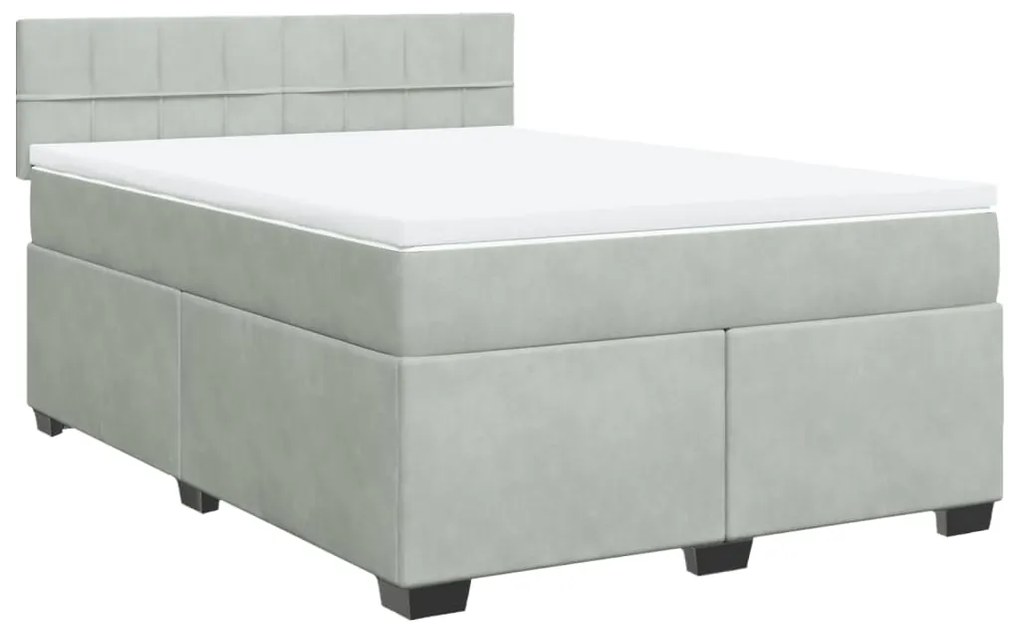 vidaXL Κρεβάτι Boxspring με Στρώμα Ανοιχτό Γκρι 140x190 εκ. Βελούδινο