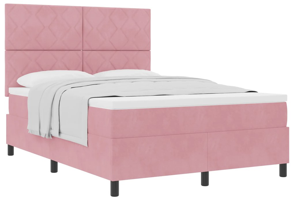 vidaXL Κρεβάτι Box Spring με Στρώμα Ροζ 140x190 εκ Βελούδο