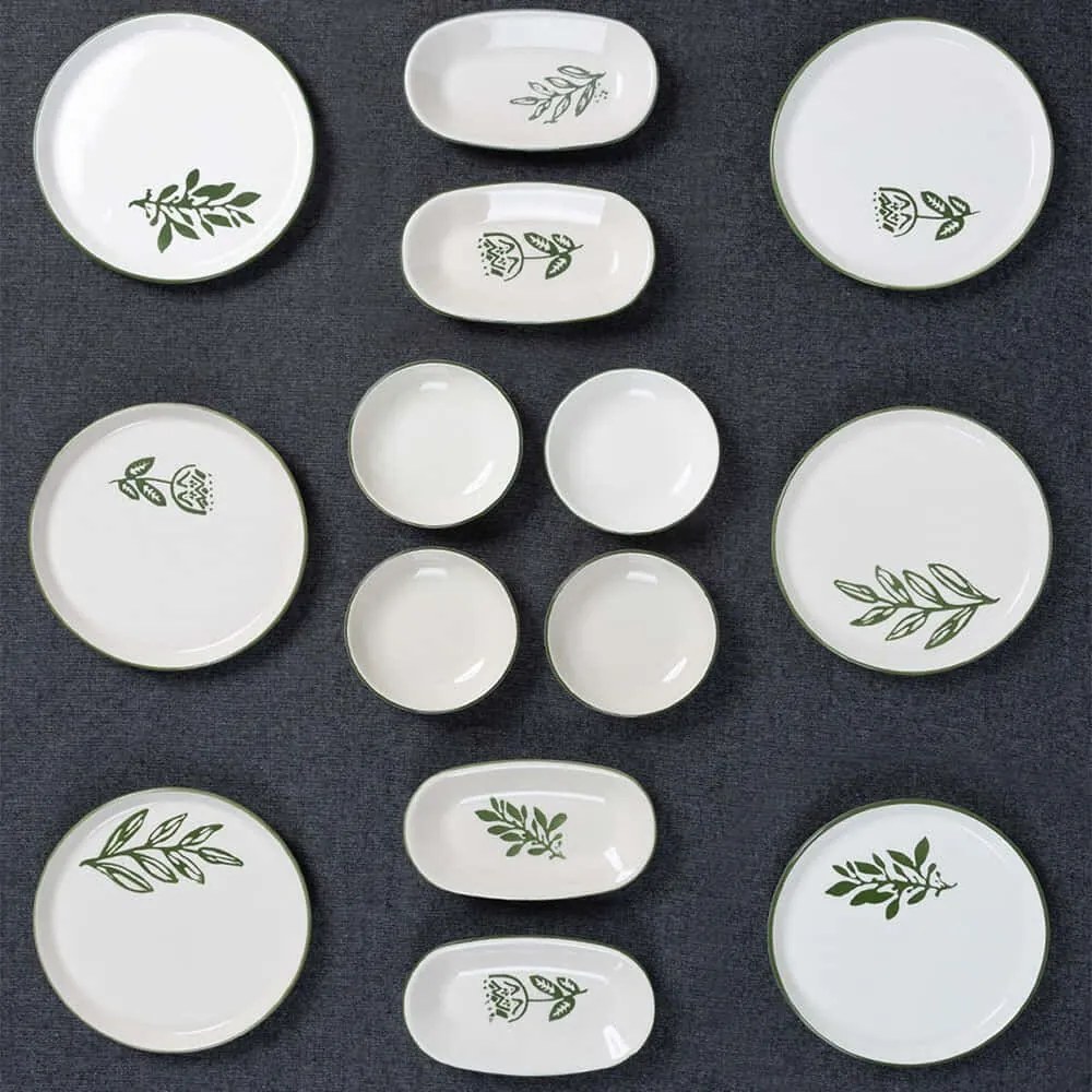 Σερβίτσιο Πιάτα Φαγητού (Σετ 14Τμχ) 639OKK1166 White-Green Hermia 14 τμχ Κεραμικό