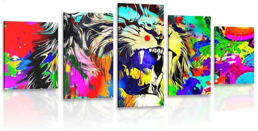 Εικόνα 5 τμημάτων πολύχρωμο κεφάλι λιονταριού - 100x50