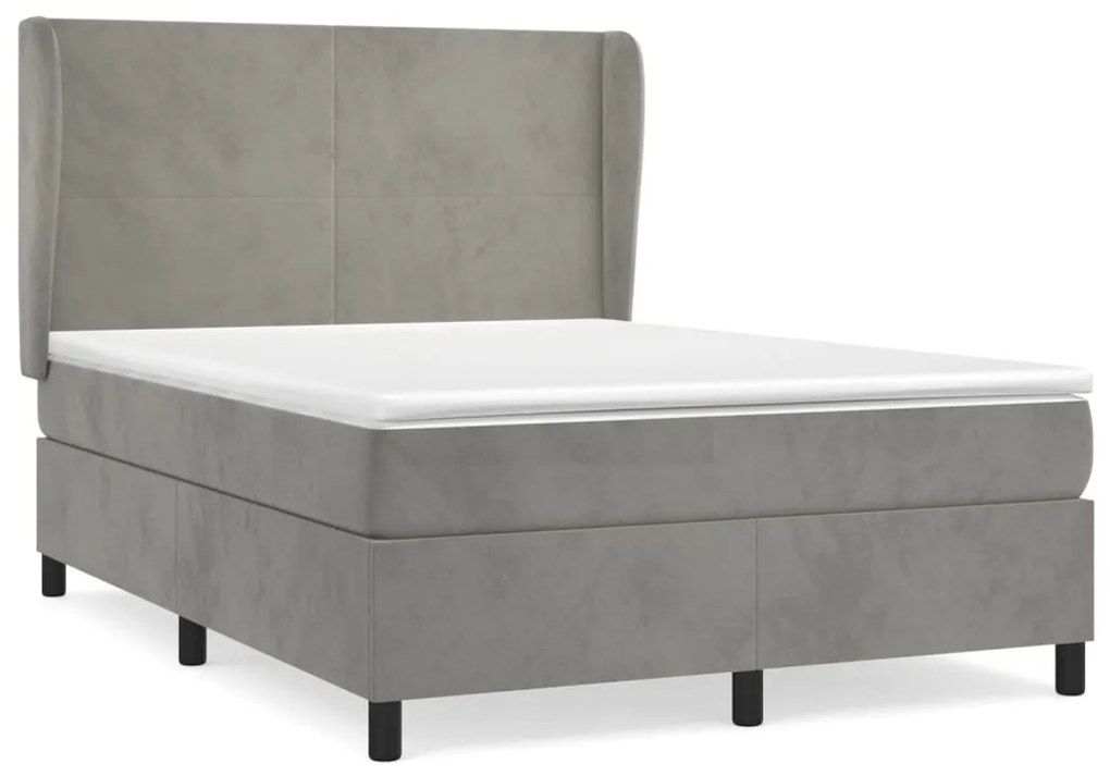 Κρεβάτι Boxspring με Στρώμα Ανοιχτό Γκρι 140x190 εκ. Βελούδινο - Γκρι