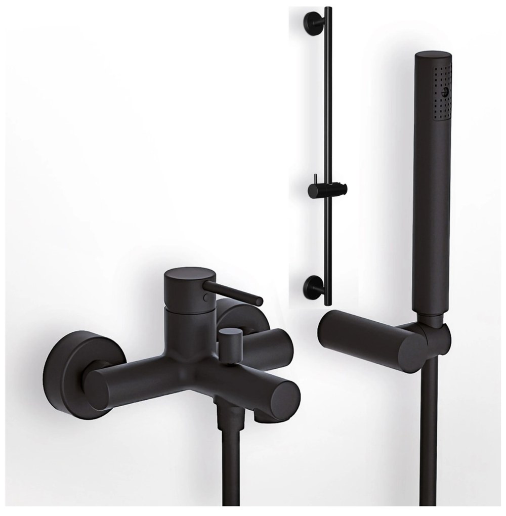 Eurorama Tonda Black Matt 145210-400 Μπαταρία Λουτρού Με Tηλέφωνο, Eπίτοιχο Στήριγμα Tηλεφώνου &amp; PVC Σπιράλ+SINTESI βέργα