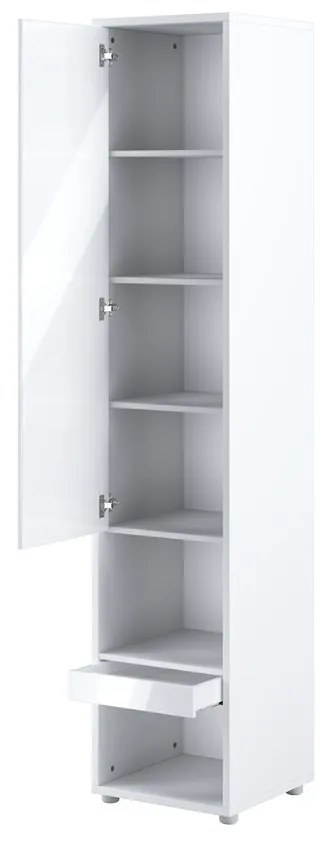 Σετ επίπλων Concept Pro Lenart AH145, Γυαλιστερό λευκό, Άσπρο, Πλαστικοποιημένη μοριοσανίδα, Τάβλες για Κρεβάτι, 90x200, Μονόκλινο, Με συρτάρια, Με πόρτες