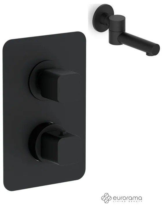 Eurorama QUADRA Thermo Black matt Στόμιο Περιστρεφόμενο+Θερμοστατικός μίκτης εντοιχισμού 2 ή 3 εξόδων με εκτροπέα