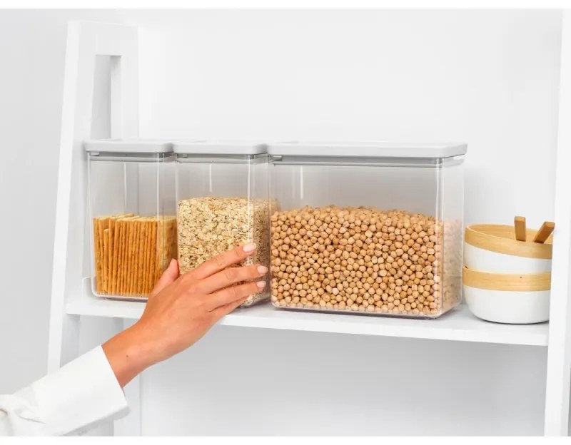 Κουτιά αποθήκευσης Brabantia Tasty+ Stackable 1008880, 2x1.6l+1x3.5l, BPA-free, Στεγανό κλείσιμο, Ανοιχτό γκρι