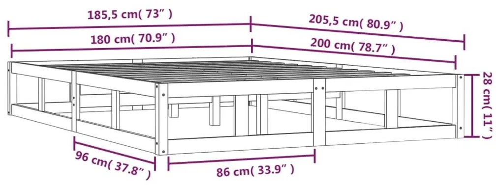 Πλαίσιο Κρεβατιού Λευκό 180 x 200 εκ. Μασίφ Ξύλο Super King - Λευκό