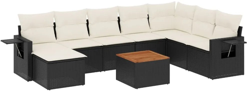 vidaXL Σαλόνι Κήπου Σετ 9 Τεμαχίων Μαύρο από Συνθ. Ρατάν με Μαξιλάρια