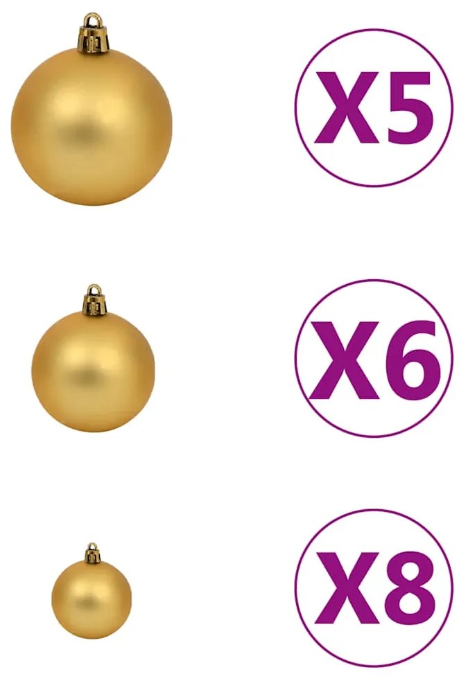 vidaXL Χριστουγεν. Μπάλες Σετ 60 τεμ με Κορυφή & 150 LED Χρυσό/Μπρονζέ