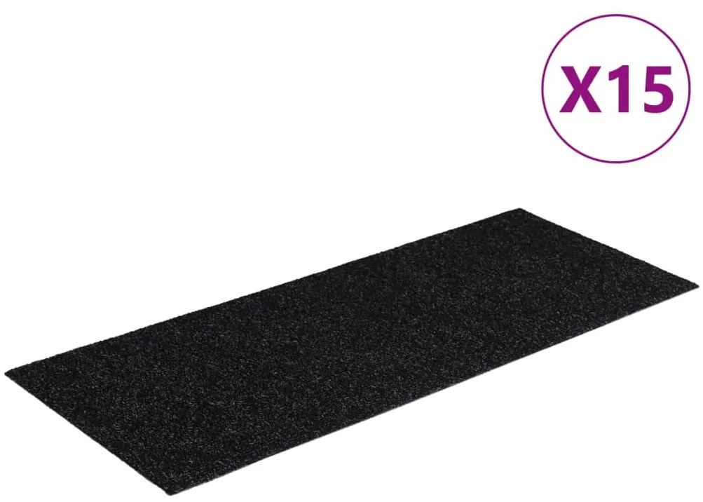 vidaXL Πατάκια Σκαλιών Αυτοκόλλητα 15 τεμ. Μαύρα Ορθογώνια 60x25 εκ.