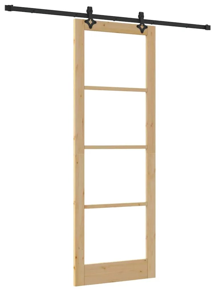 vidaXL Συρόμενη Πόρτα Φυσικό 83 x 232 εκ. Μασίφ ξύλο πεύκου και γυαλί