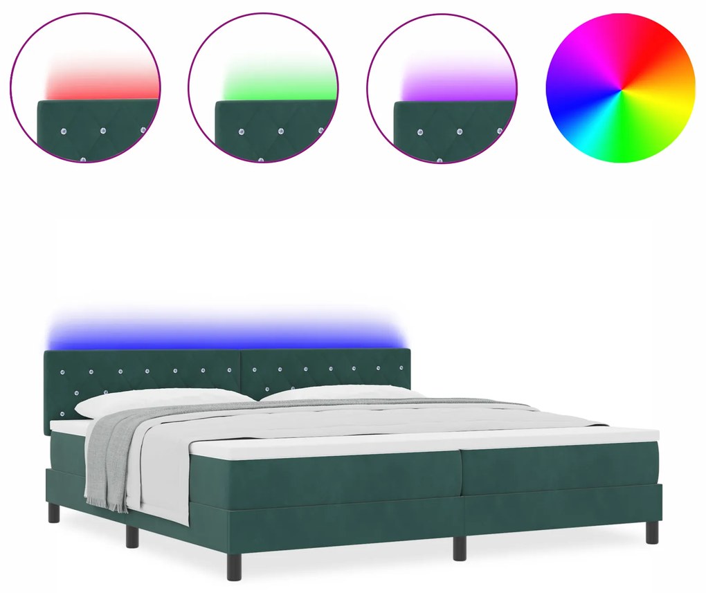 vidaXL βίδαXL Κρεβάτι με Στρώμα & LED Σκούρο Πράσινο 200x200 εκ. Βελούδο