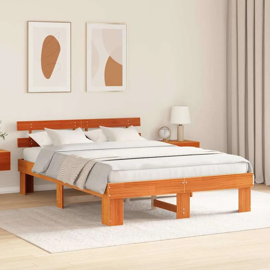 vidaXL Σκελετός Κρεβατιού Καφέ 160 x 200 cm Μασίφ ξύλο πεύκου