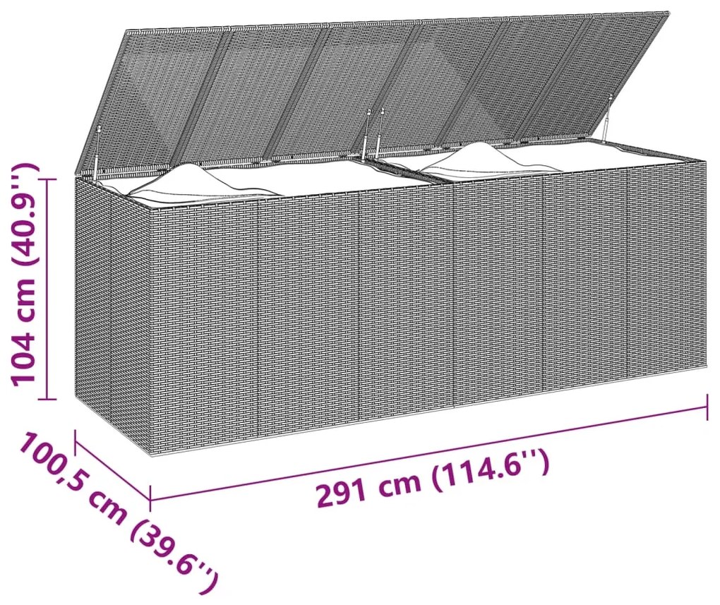 vidaXL Κουτί Μαξιλαριού Κήπου Μαύρο 291x100,5x104 εκ. Ρατάν Πολυαιθ.