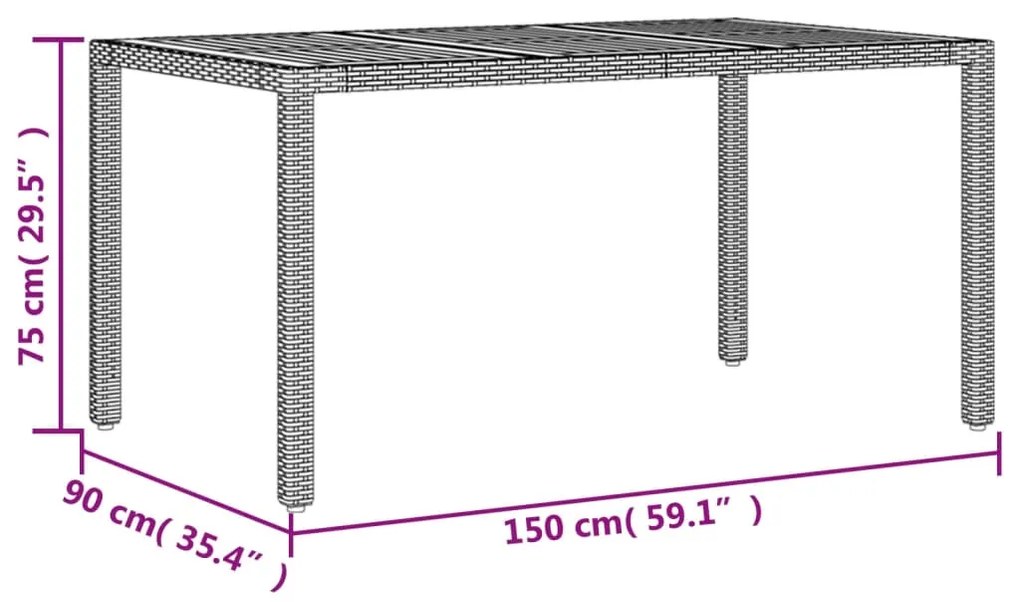 ΤΡΑΠΕΖΙ ΚΗΠΟΥ ΕΠΙΦΑΝΕΙΑ ΑΚΑΚΙΑΣ ΓΚΡΙ 150X90X75 ΕΚ ΣΥΝΘ. ΡΑΤΑΝ 365536