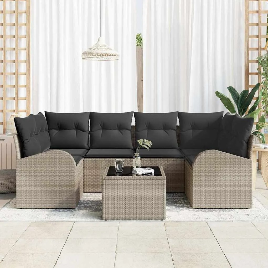 vidaXL Σετ Καναπέ Κήπου 7 pcs Ανοιχτό γκρι 55 x 55 x 37 εκ Πολυ ράταν