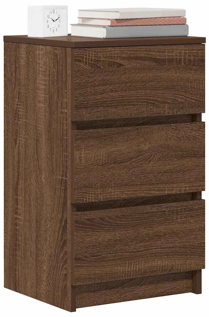 Κομοδίνα με 3 συρτάρια 2 τεμάχια καφέ δρυς 39x35x65 εκ. - Καφέ