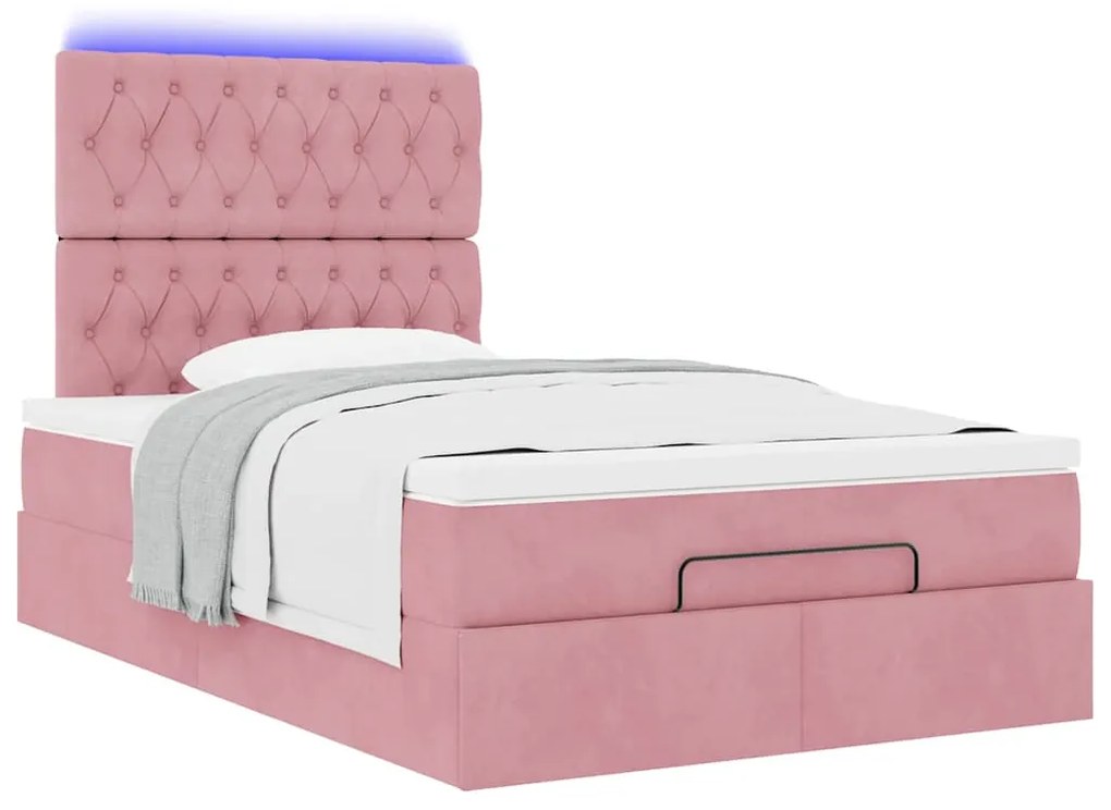 vidaXL Οθωμανικό κρεβάτι με στρώματα & LEDs Ροζ 120x190cm Velvet