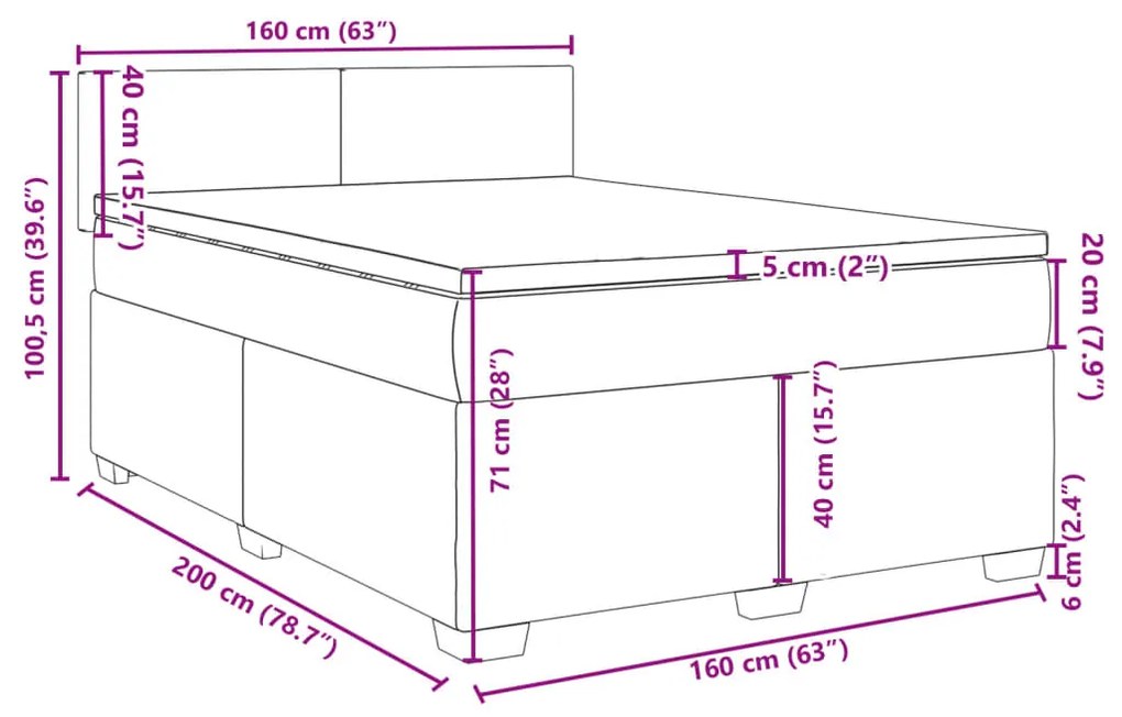 Κρεβάτι Boxspring με Στρώμα Ανοιχτό Γκρι 160x200 εκ. Βελούδινο - Γκρι