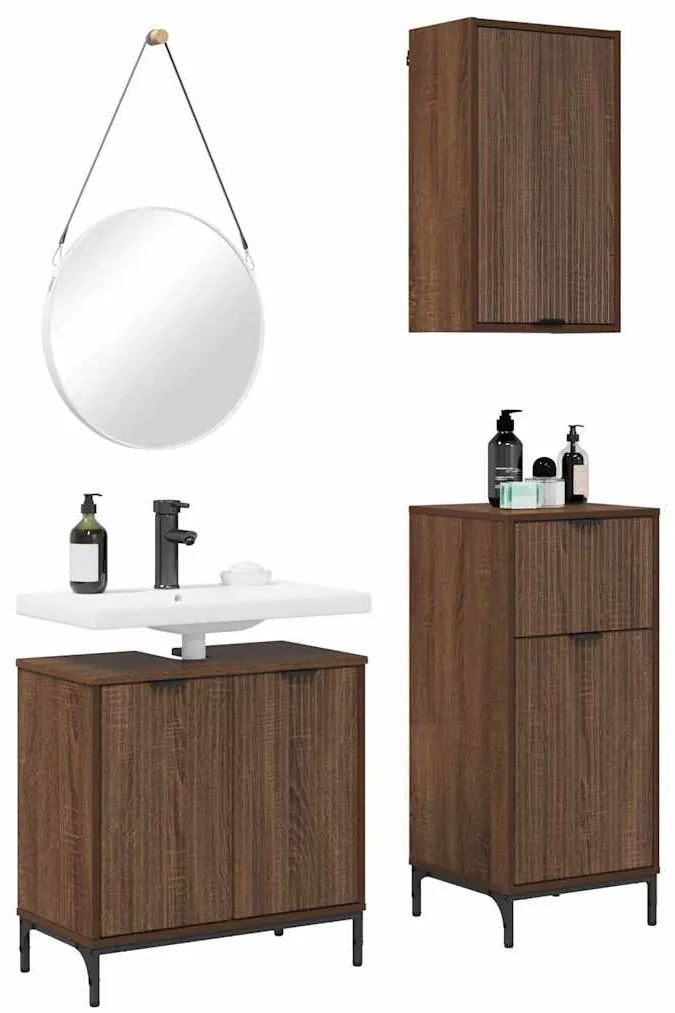 vidaXL Σετ Επίπλων Μπάνιου με ράφι 3 pcs Καφέ δρυς 39.5 x 36 x 88 εκ