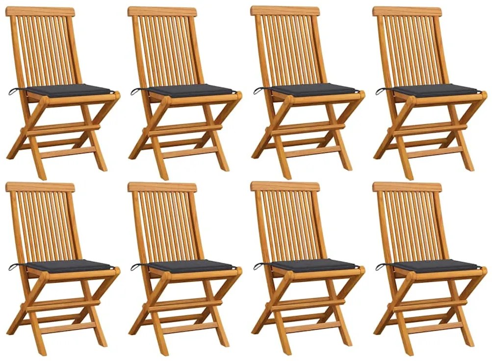 vidaXL Καρέκλες Κήπου 8 τεμ. από Μασίφ Ξύλο Teak με Ανθρακί Μαξιλάρια