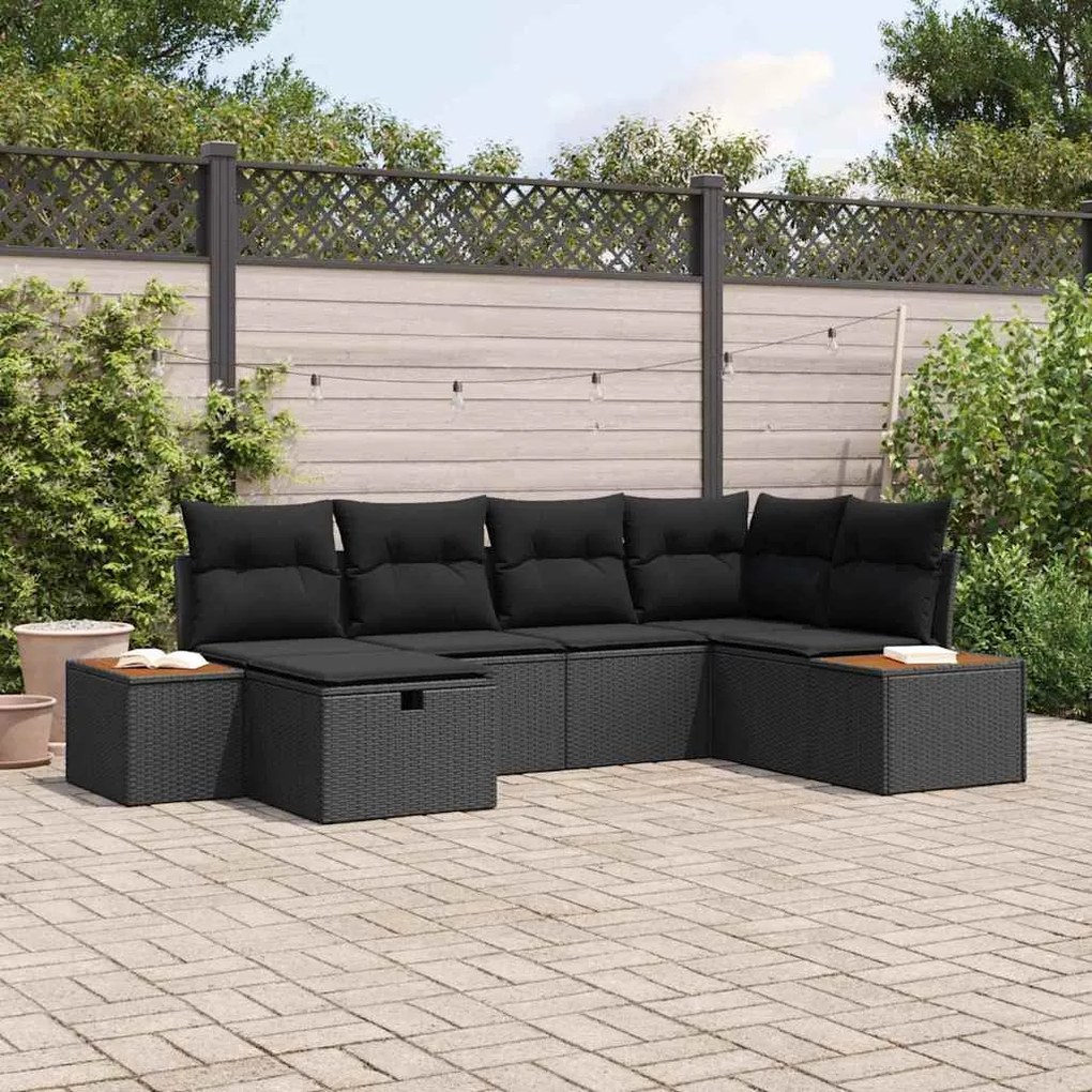vidaXL Σετ Καναπέ Κήπου με μαξιλάρι 6 pcs Μαύρο Πολυ ράταν