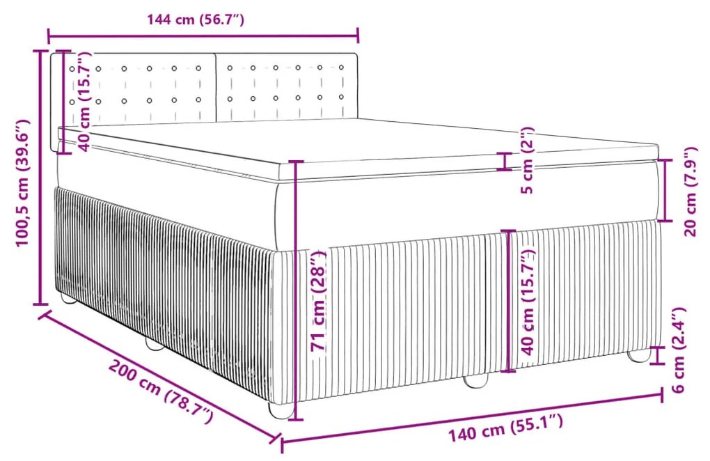 Κρεβάτι Boxspring με Στρώμα Σκούρο Καφέ 140x200 εκ Υφασμάτινο - Καφέ