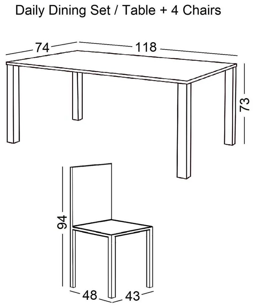 Set DAILY K/D (Τρ.118x74cm+4 Καρ) Άσπρο/Φυσικό
