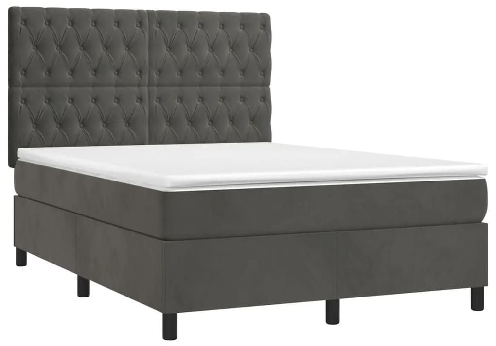 Κρεβάτι Boxspring με Στρώμα Σκούρο Γκρι 140x190 εκ. Βελούδινο - Γκρι