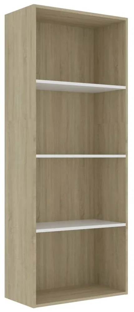 Βιβλιοθήκη με 4 Ράφια Λευκό/Sonoma 60x30x151,5 εκ. Μοριοσανίδα - Πολύχρωμο