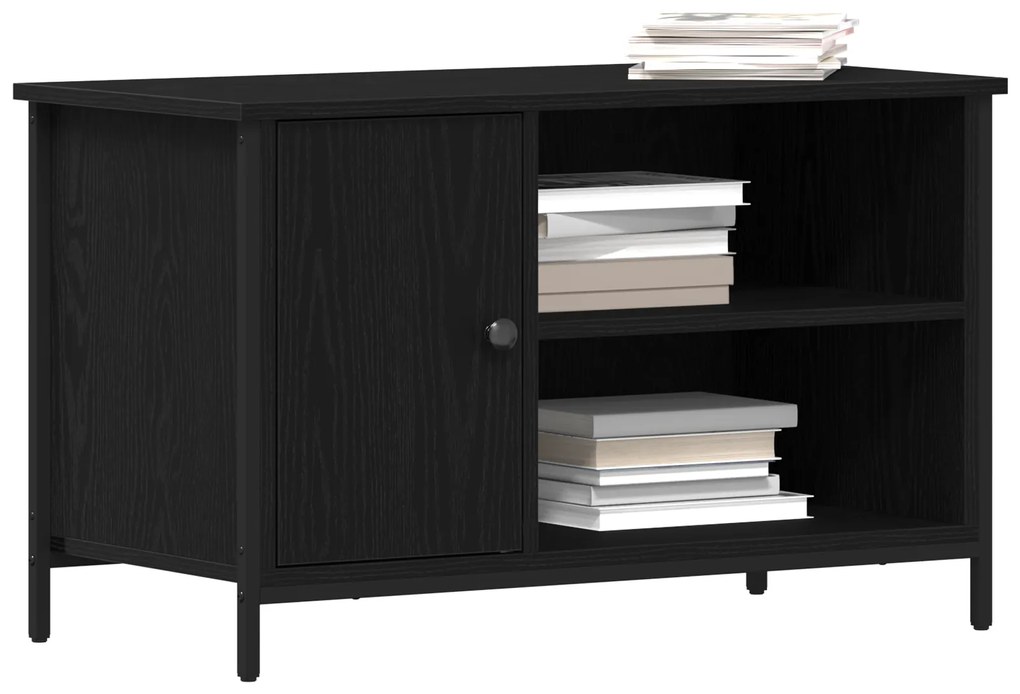 vidaXL Κάστρο Τηλεόρασης Μαύρο Δρυς 80x40x50 εκ Επεξεργασμένο Ξύλο και Χάλυβας