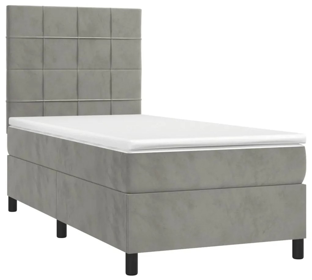 Κρεβάτι Boxspring με Στρώμα &amp; LED Αν.Γκρι 90x200 εκ. Βελούδινο - Γκρι