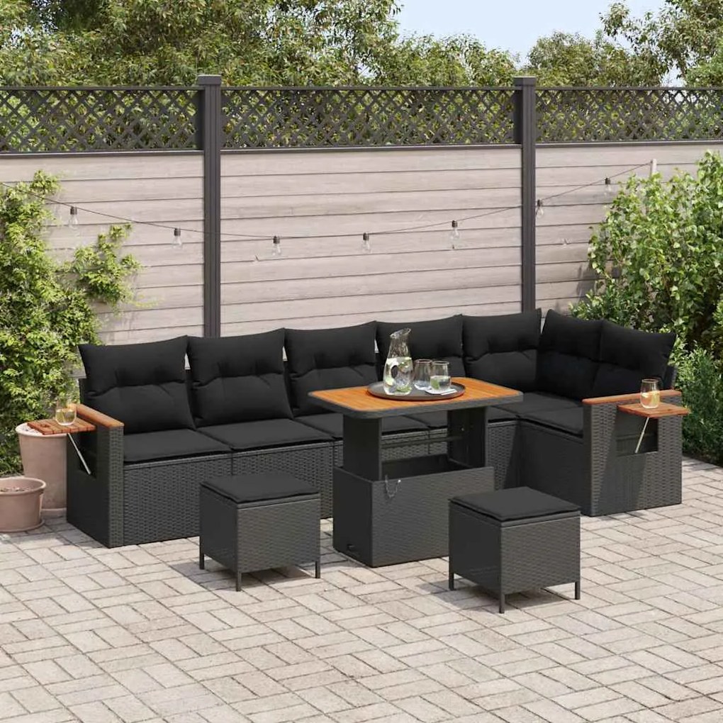 vidaXL Σετ Καναπέ Κήπου με μαξιλάρι 9 pcs Μαύρο 90 x 55 x 71 cm