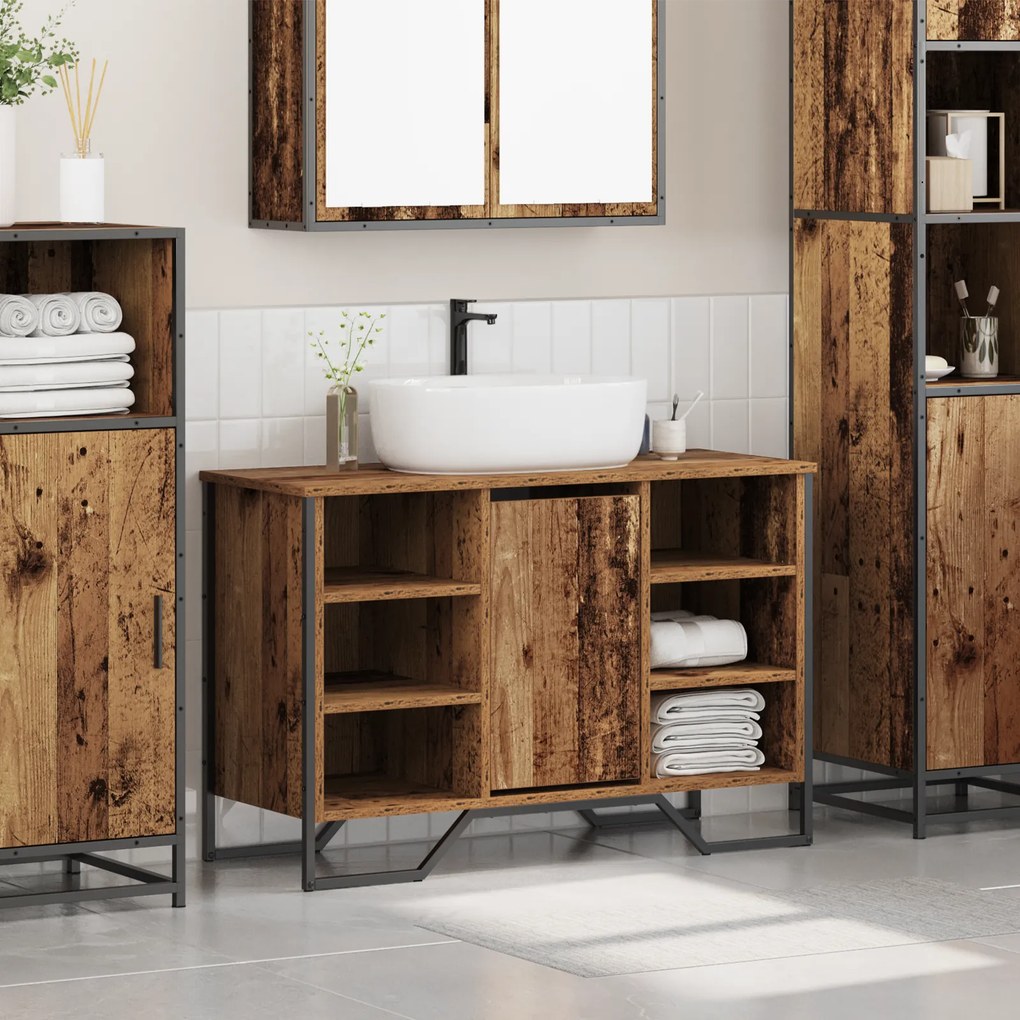 vidaXL ντουλάπι νιπτήρα  Παλιό ξύλο 91x35x60 cm Από στερεό ξύλο