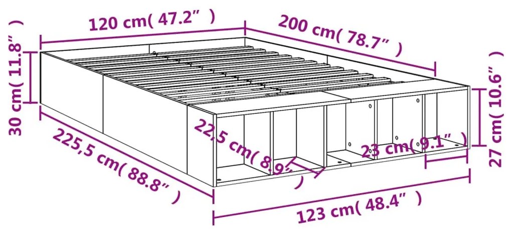 Πλαίσιο Κρεβατιού Λευκό 120 x 200 εκ. Επεξεργ. Ξύλο - Λευκό