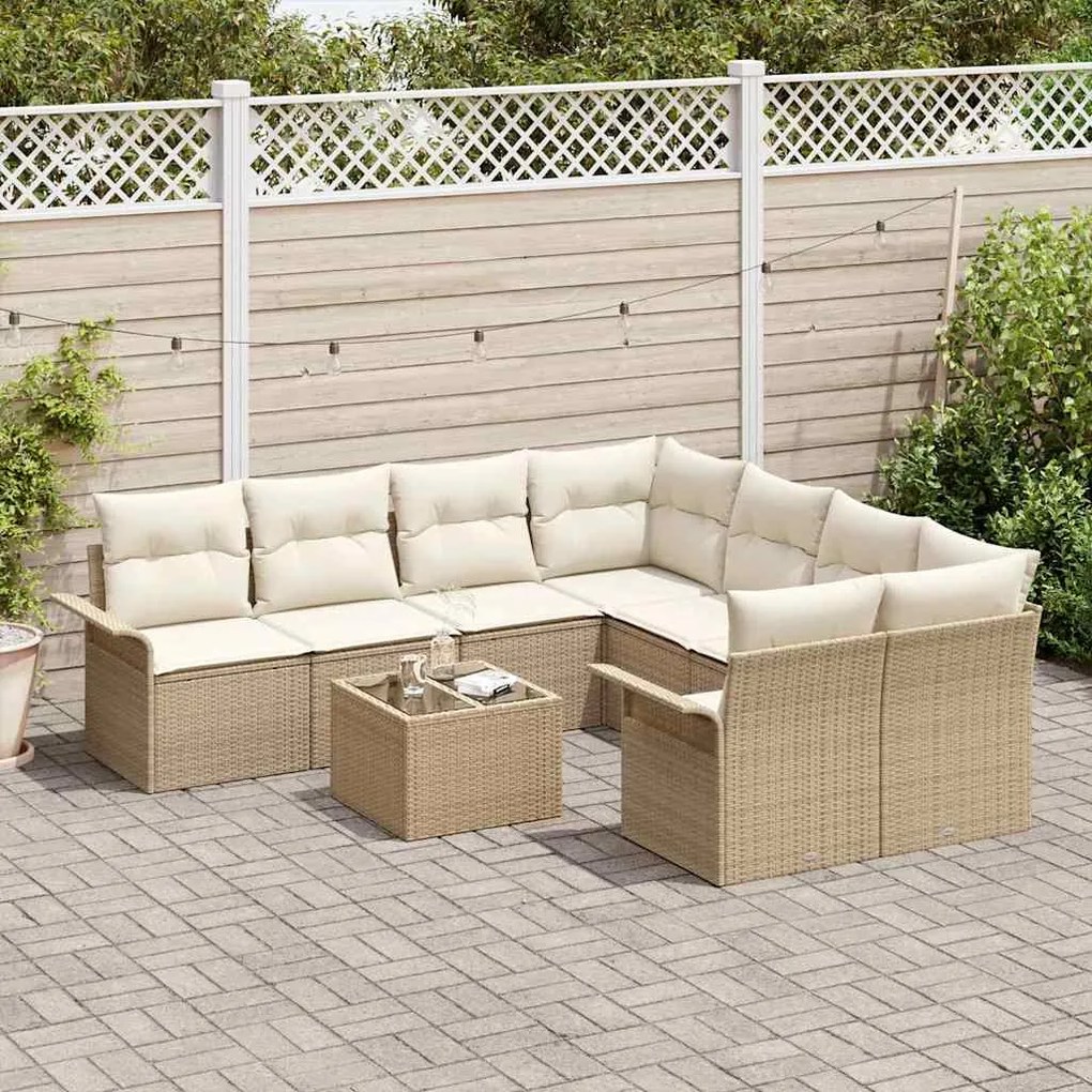 vidaXL Σετ Καναπέ Κήπου με μαξιλάρι 9 pcs Μπεζ, Κρέμα 55 x 55 x 37 εκ