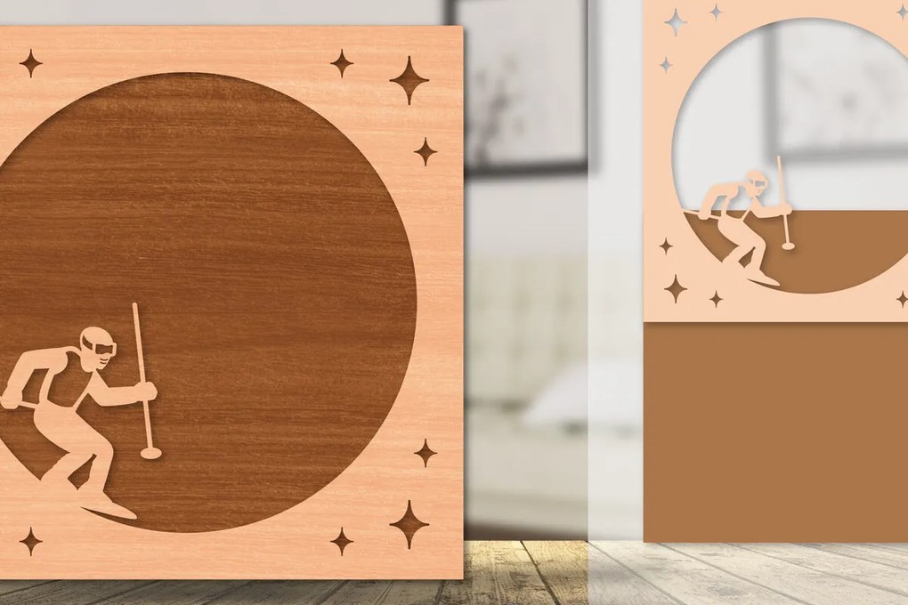 Intra απο ξύλο plywood 3mm-4mm πάχος – Κορνίζα φωτογραφιών με σκι Δίασταση  20x20 cm INTRAFABR-113174231